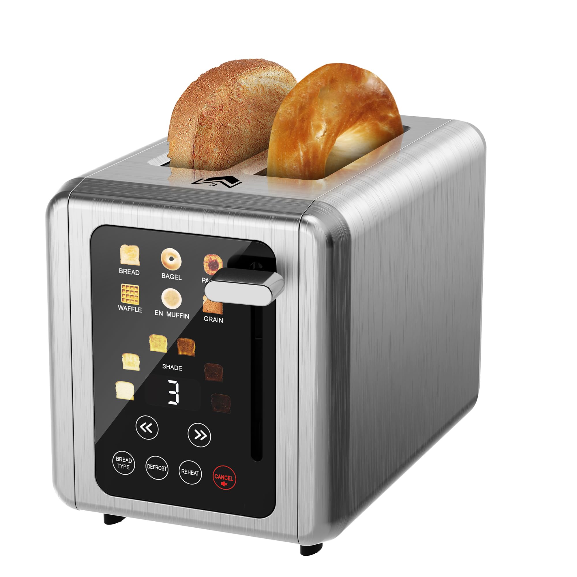 WUNLY touch screen toaster with digital timer and wide slots in grey