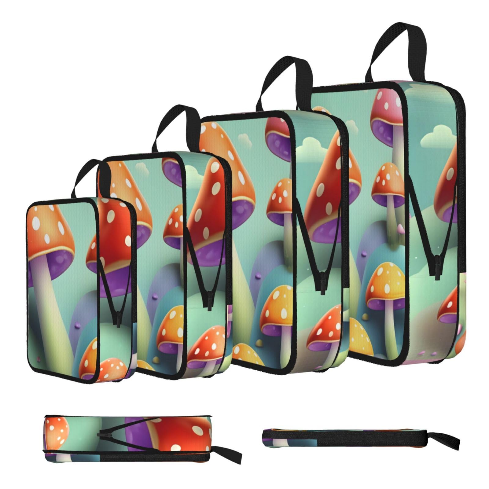 Sxzvvbn Black Dreamy Little Mushroom Compression Packing Cubes 4 Piece Set