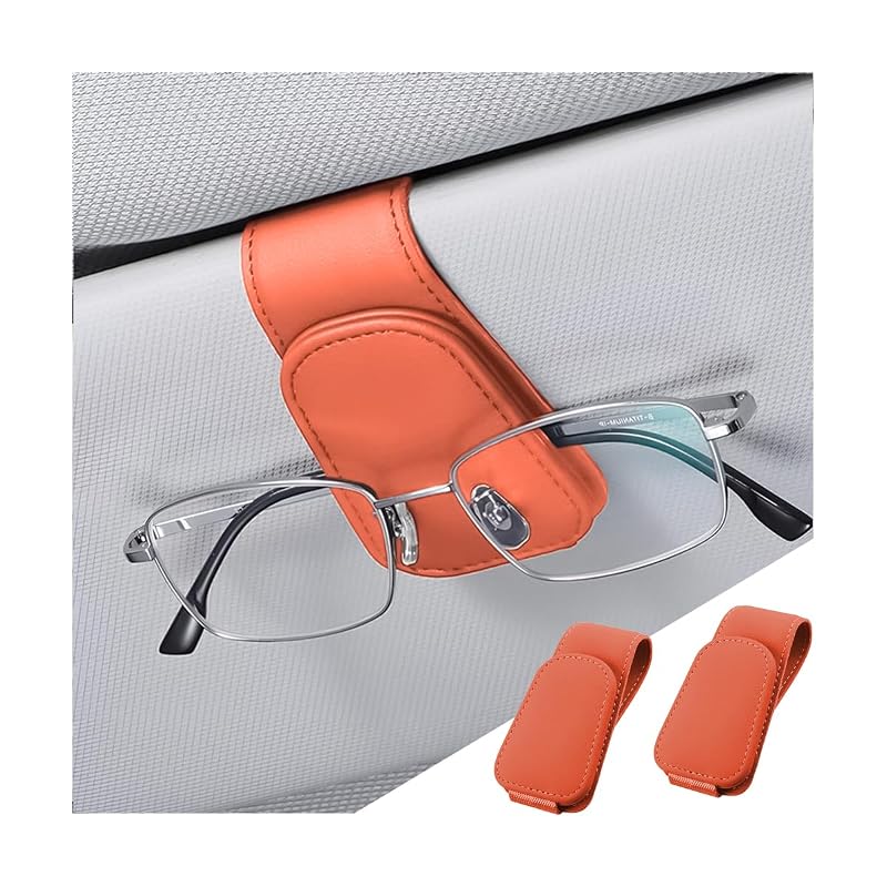 Suporte magnético para óculos de sol para para-sol automotivo zipelo, couro de microfibra, laranja, 2 unidades