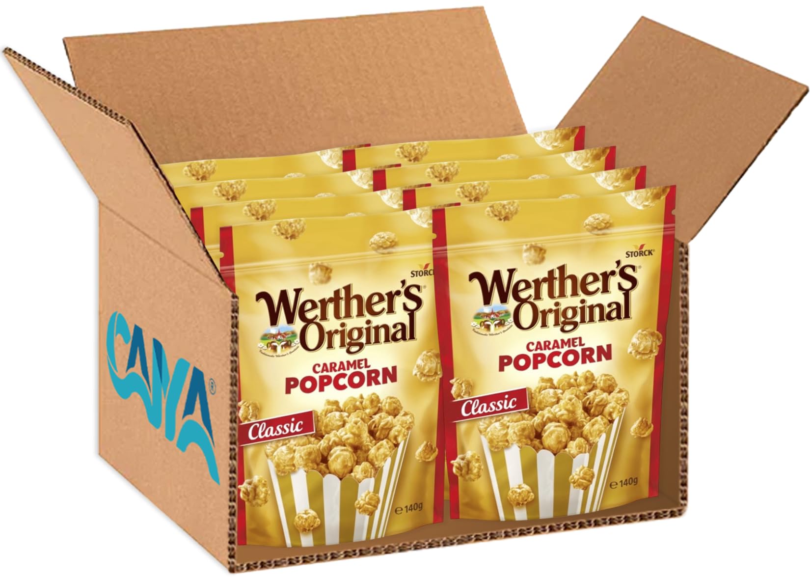 Pop Corn Original Classic Popcorn Ricoperti di Caramello (RED) per werther's 140g [BOX con 8 Confezioni]