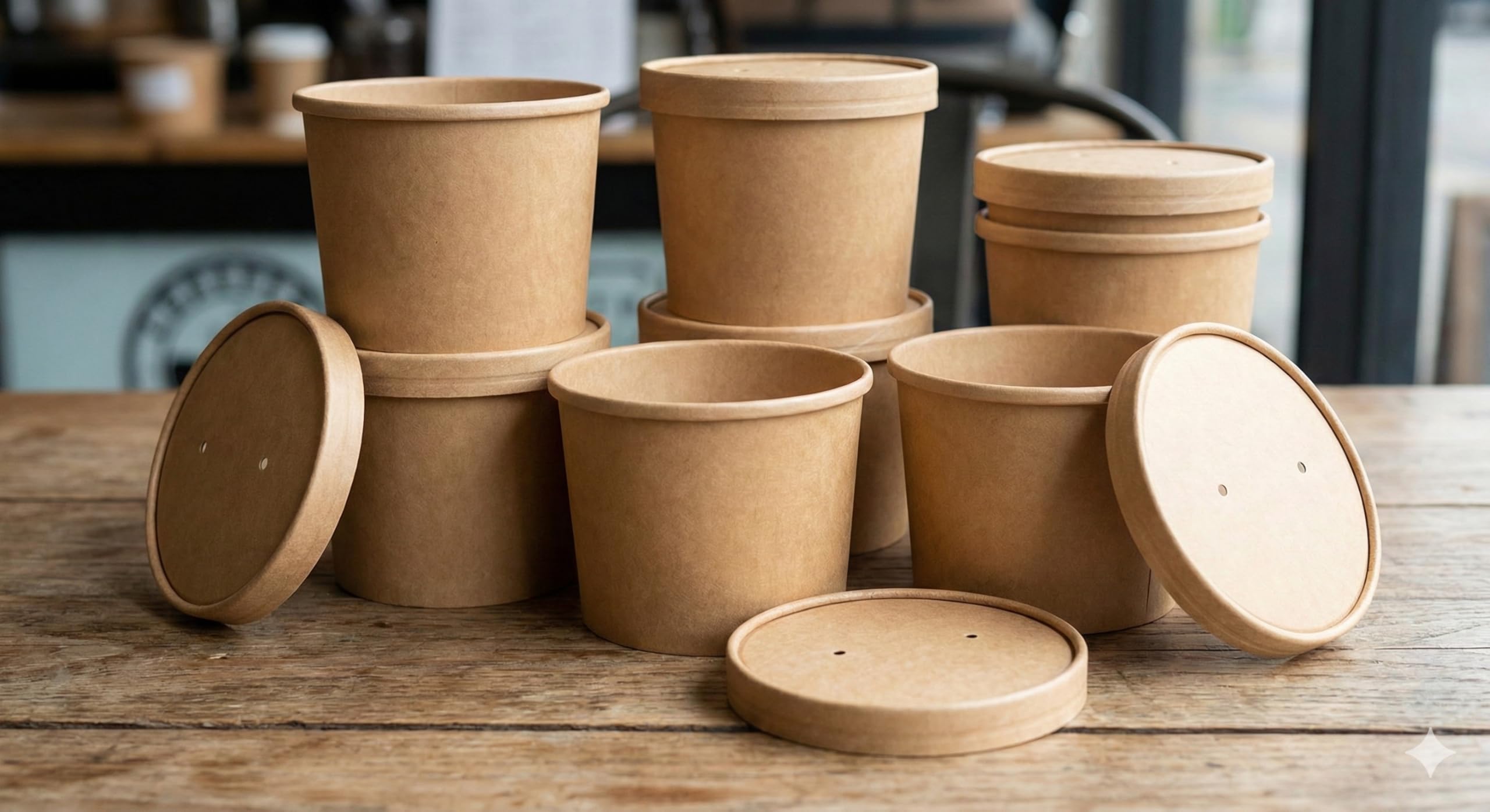 Générique Lot de 100 Pots à Soupe en Carton Kraft + Couvercles - 450 ml (16 oz) - Bol Alimentaire Format Déjeuner pour Soupes, Pâtes et Plats Chauds - Emballage Jetable Étanche avec Trous de Vapeur