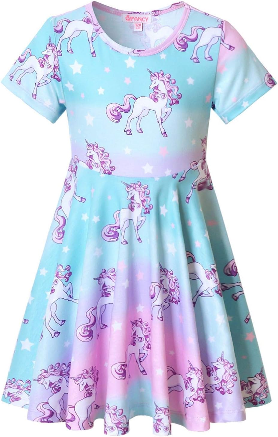Girls Unicorn Dresses Summer Swing Short Sleeve Casual Clothes for Little Kids