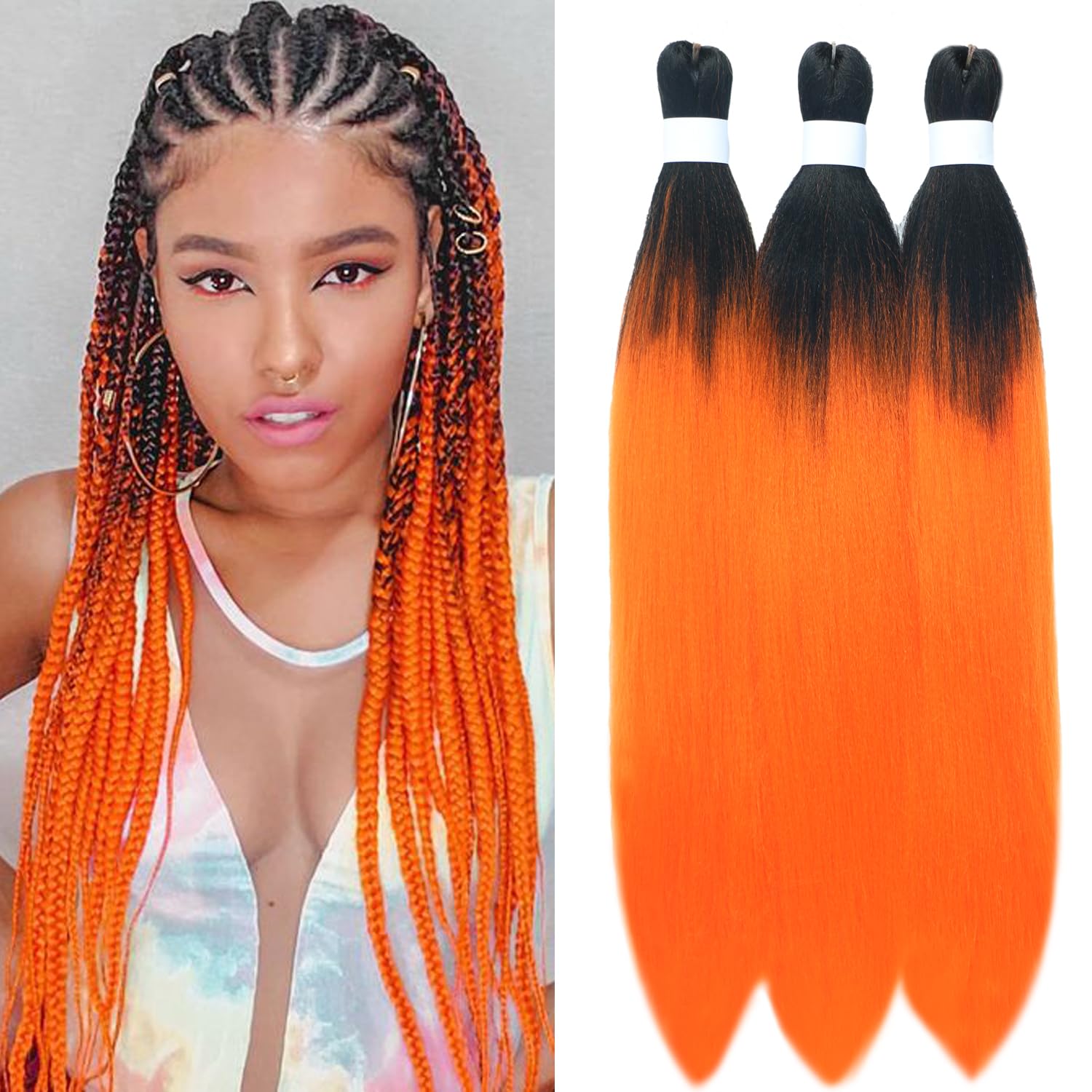 Ombre Black and Orange Hair Extension Ombre Black and Orange Braiding Hair - Etsy main image 3