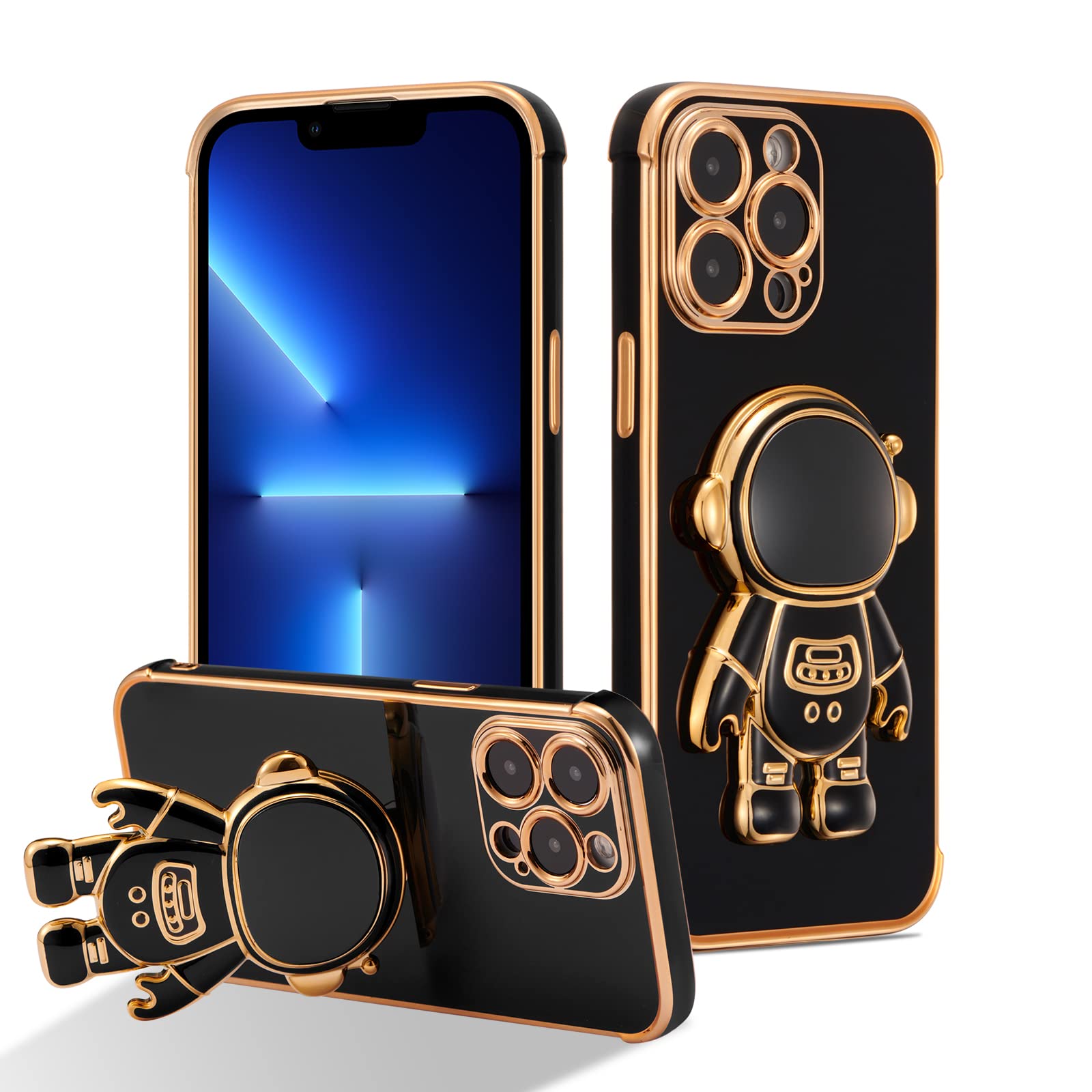 RALEAVO for iPhone 13 Pro Case Cute 6D Astronaut Phone Cover with Stand Luxury Plating Cover Slim Fit