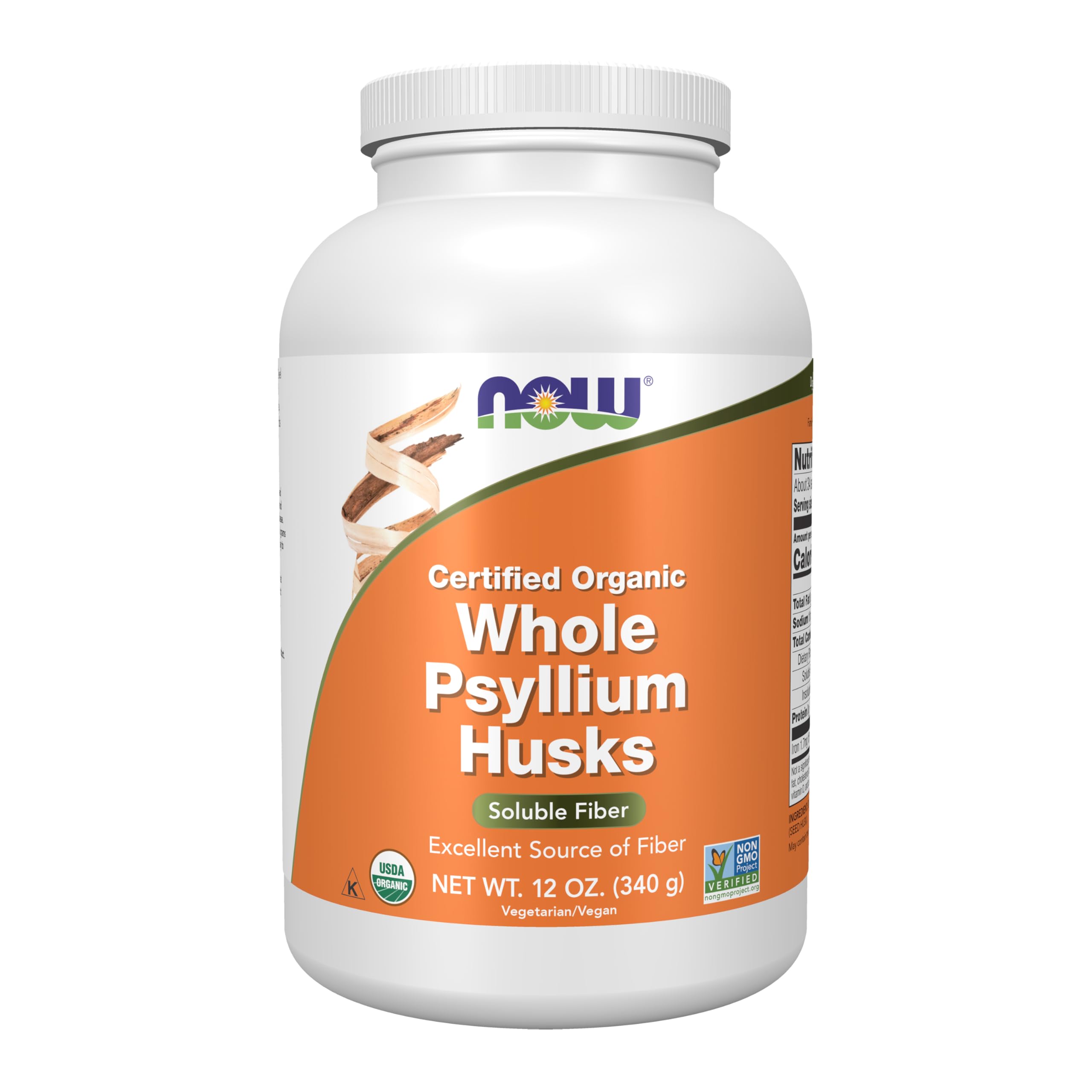 NOW Foods Supplements, Whole Psyllium Husks, Certified Organic, Non-GMO Project Verified, Soluble Fiber, 12-Ounce