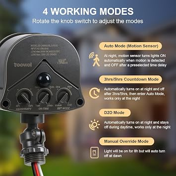 240 & 360 Replacement Motion Sensor, Adjustable Time & Detection Sensitivity Up to 70 Feet Range, 4 Working Modes Outdoor Motion Detector for Security Floodlight, Brown, UL Listed