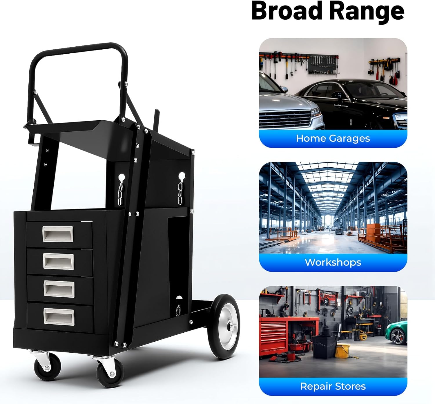 2 Tier Rolling Welding Cart with 4 Drawers, 80kg/176LBS Welder Cart Trolley w/360° Swivel Wheels and Tank Storage Rolling Trolley, for Mig Welder and Plasma Cutter