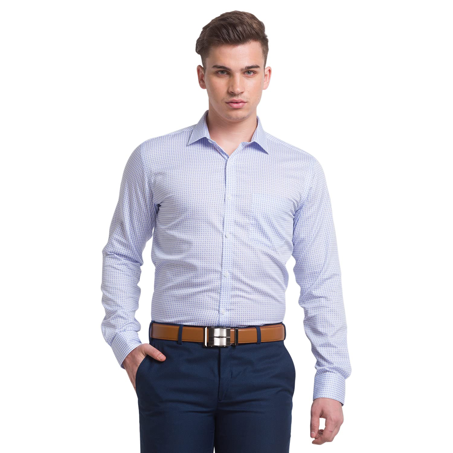 park avenue Men's Pure Cotton Print Pattern Slim Fit Semi Cutaway Collar Full Sleeve Formal Shirt-picture-25