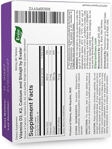 Miniatura 3 de Evalar Calcio de montaña con vitaminas hierbas siberianas y Shilajit Golden 80 Tabs
