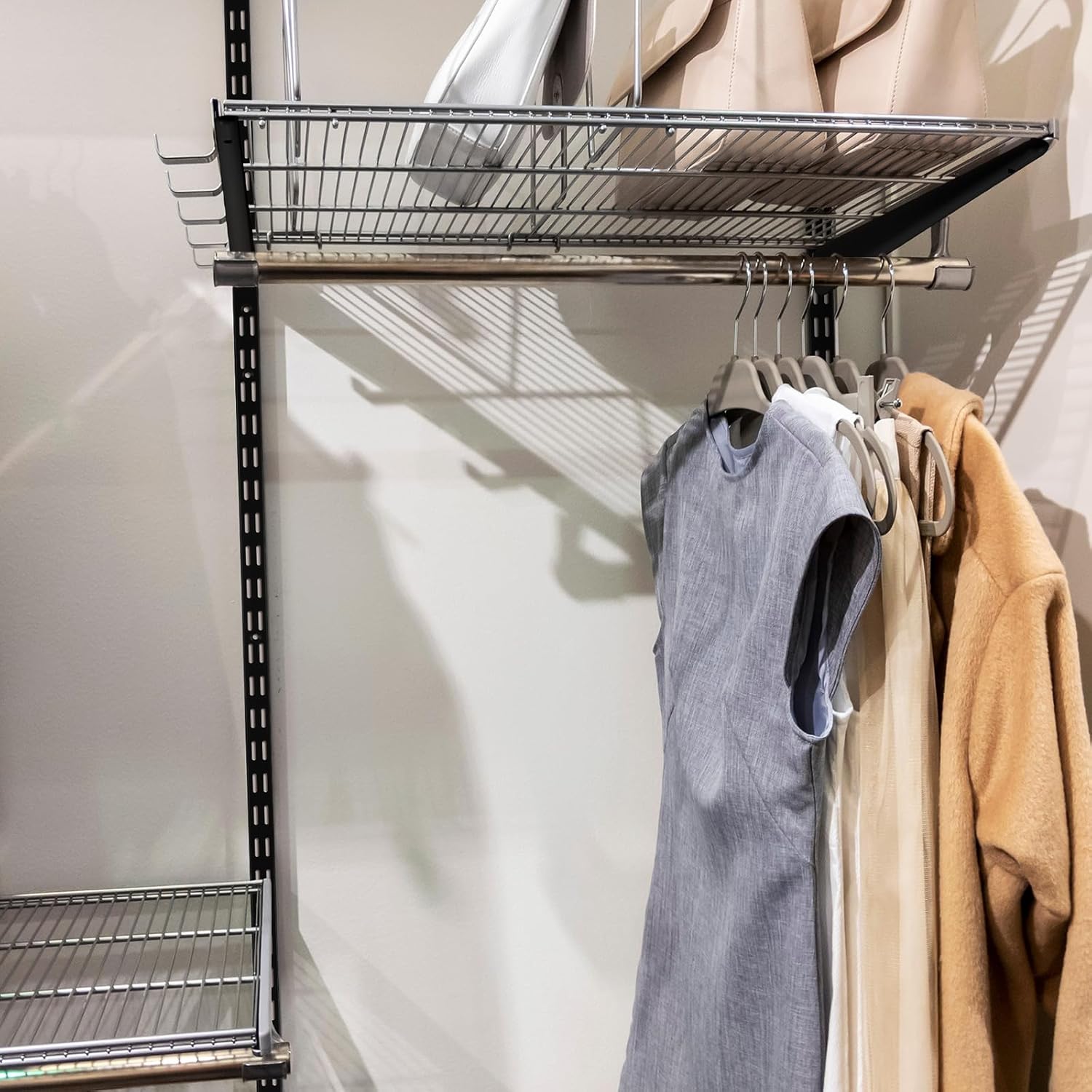 8 Pcs Black Twin Rail Upright Wall Shelving System 25 Inch with Adjustable Shelf Bracket 11.5 Inch Heavy Duty Storage Rack Metal Support System for Kitchen Closet Home Indoor