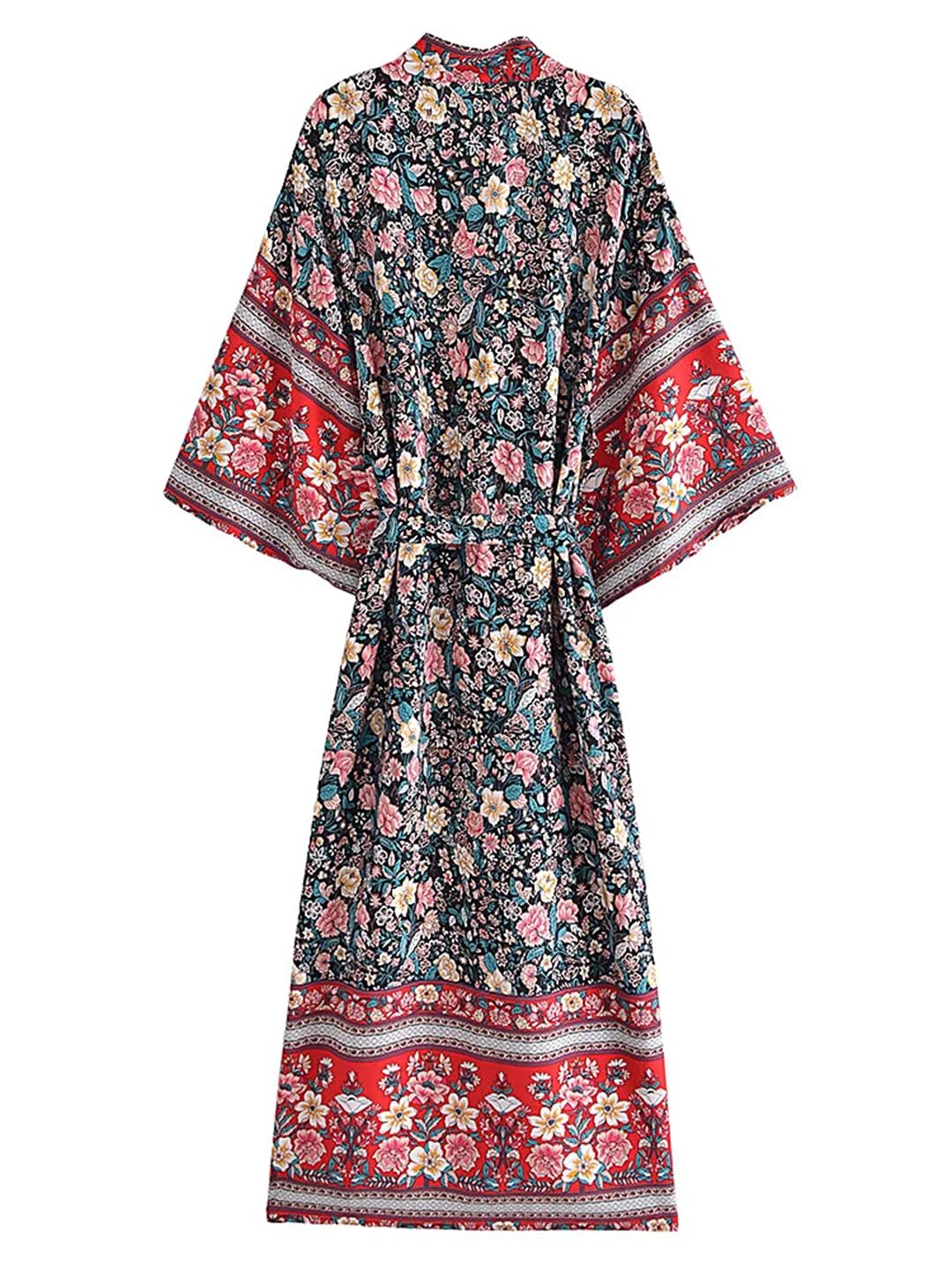 Disimlarl Kimono da donna con stampa floreale, stile bohémien, da spiaggia, con maniche a pipistrello, maxi accappatoio copricostume