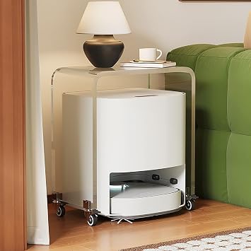 Transparent Sweeping Robot Storage Rack, Acrylic Frame Robot Vacuum Stand Cabinet, Vacuum Hidden Cabinet, Side Storages Rack with Wheels for Bedroom, Living Room, Entryway50x30x62cm