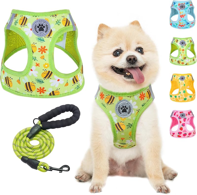 Peitoral Vest para Cães Pequenos com Guia e Estampa de Abelha BEAUTYZOO, Tamanho S