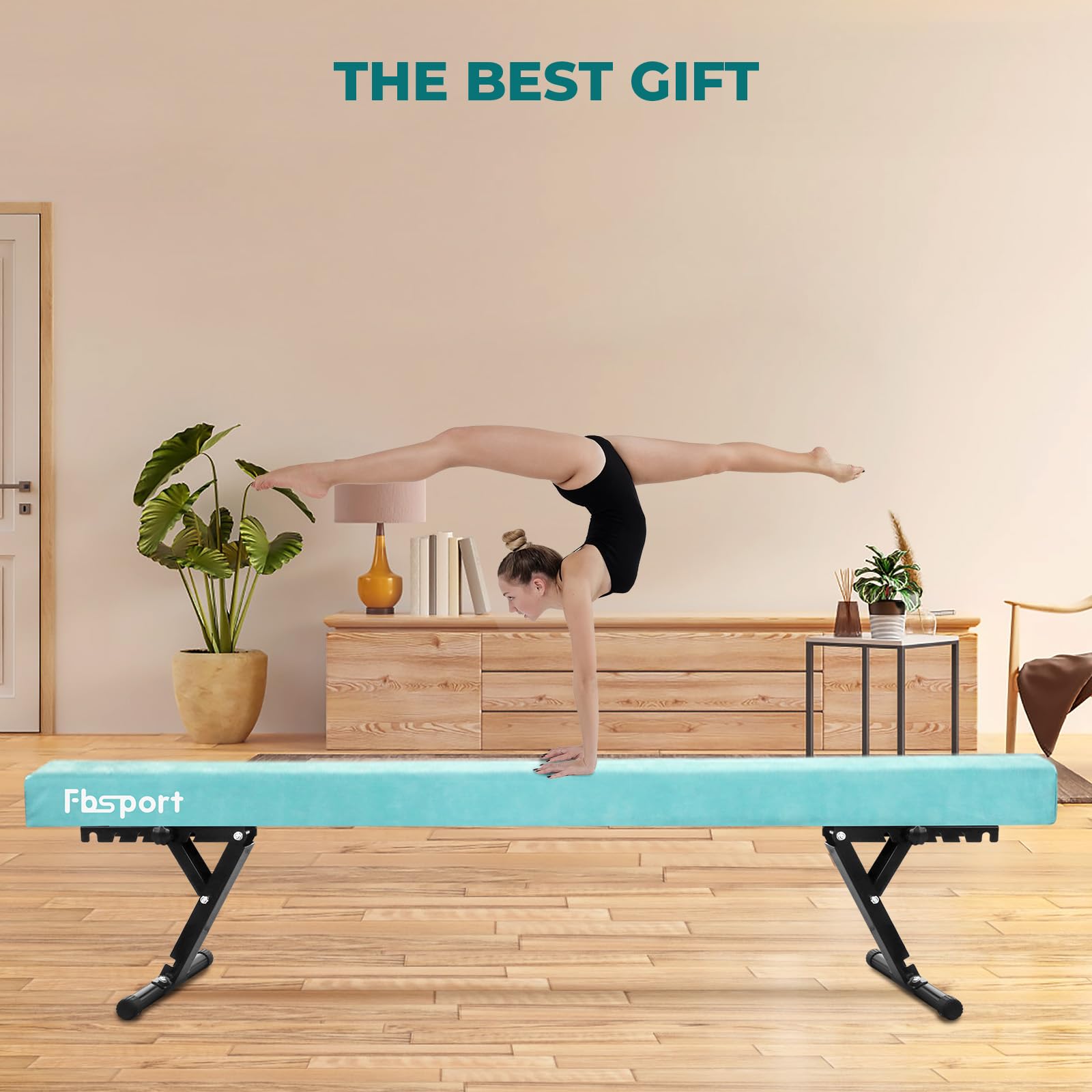 FBSPORT Barra de Equilibrio Gimnasia artistica Ajustable 244cm,5 Alturas Ajustables viga de Piso Alto y bajo Alta Estabilidad Equipos de Entrenamiento de práctica de Gimnasio para niños