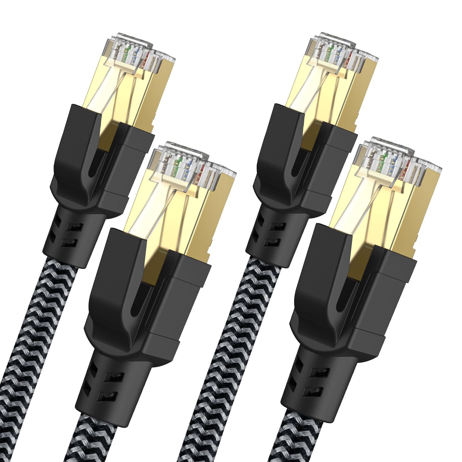 CABNEER Cat 8 Ethernet Cable 0.5M 2Pack, High-Speed Gigabit Braided RJ45 LAN Patch Cord, 40Gbps 2000Mhz, Lan Network Cable Compatible with Router Faster than Cat7