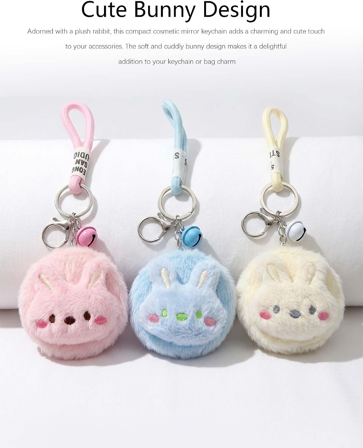 Bunny Plush Mini Makeup Mirror Keychain with Lanyard - Portable, Lightweight, for Daily Touch-Ups,Bag Charm image 2