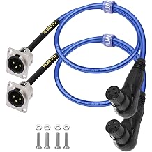 2FT Right Angle 3pin Female XLR Pass Through Cable,D-Type XLR Male to Female Patch Panel, Floor Box - No Solder for Pro Audio Installations-20AWG Silver-Plated Copper Conductor-2Pack