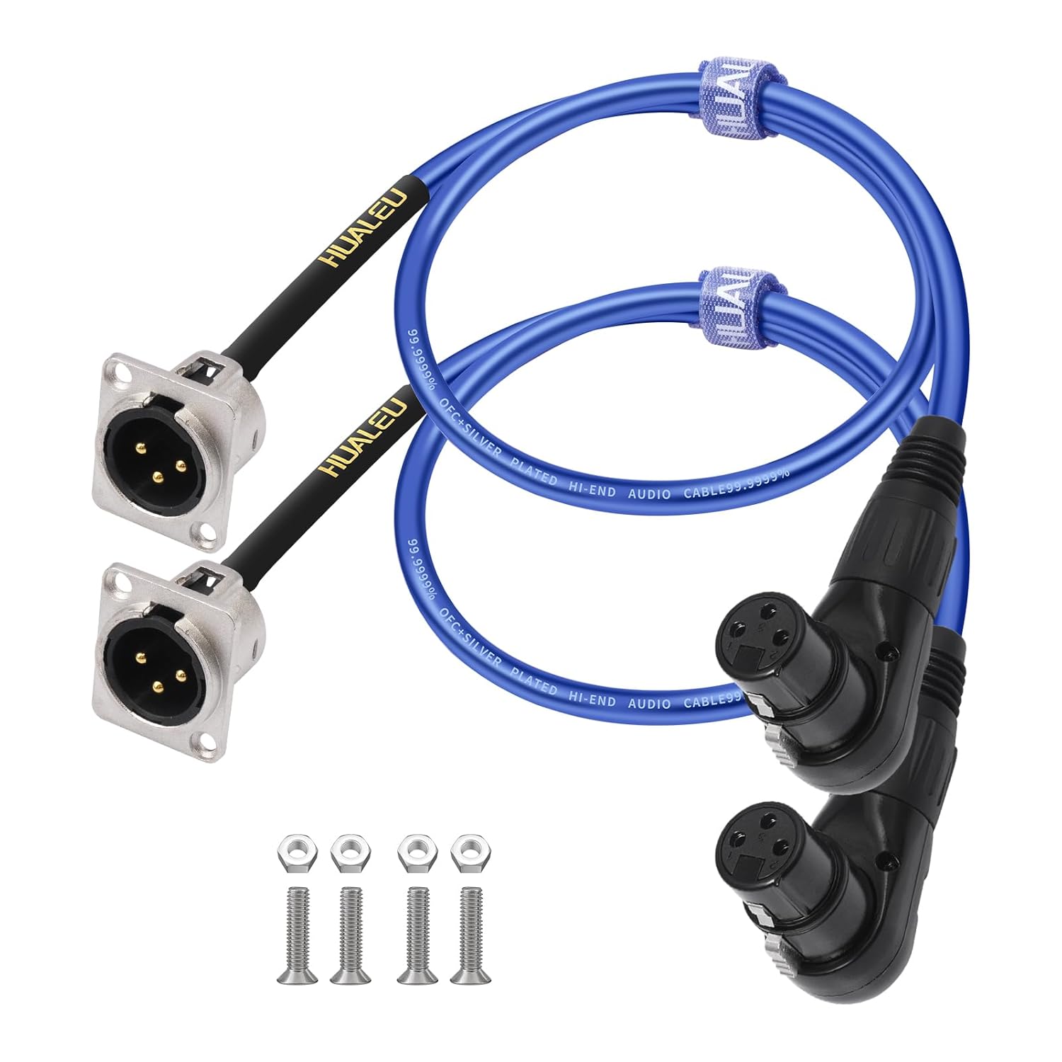 2FT Right Angle 3pin Female XLR Pass Through Cable,D-Type XLR Male to Female Patch Panel, Floor Box - No Solder for Pro Audio Installations-20AWG Silver-Plated Copper Conductor-2Pack