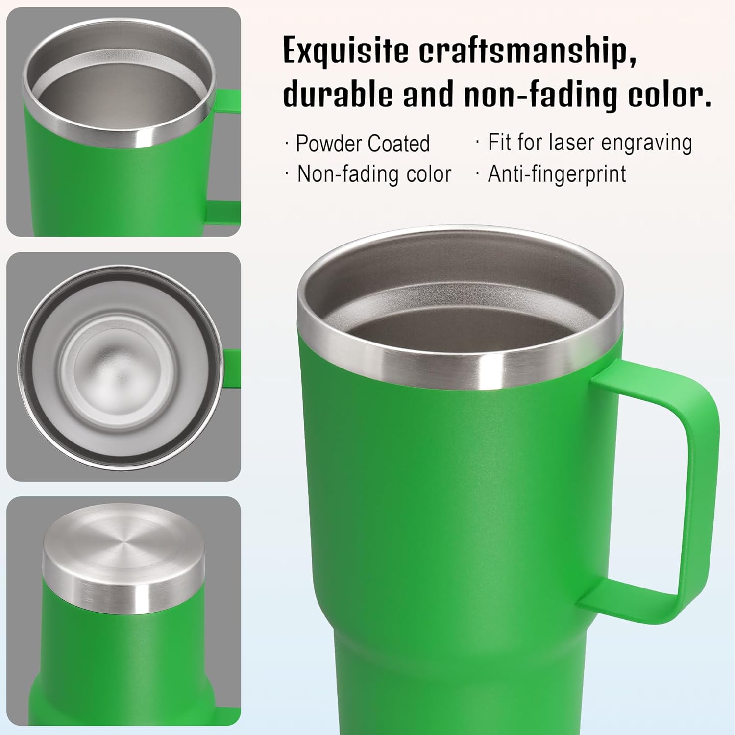 20 oz Tumbler with Handle and Lid, Stainless Steel Tumbler Insulated Travel Coffee Mug, Spill Proof Double Wall Vacuum Tumbler Cup Keep Drink Hot & Cold, Green, 12 Pack - Image 5