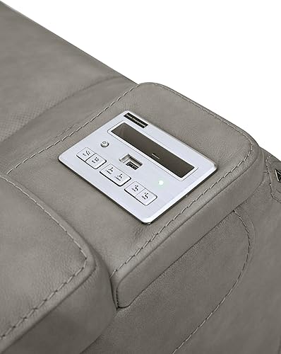 Miniatura 12 de Signature Design by Ashley The Man-Den - Sofá biplaza reclinable de cuero con consola central, reposacabezas ajustable y carga inalámbrica, gris
