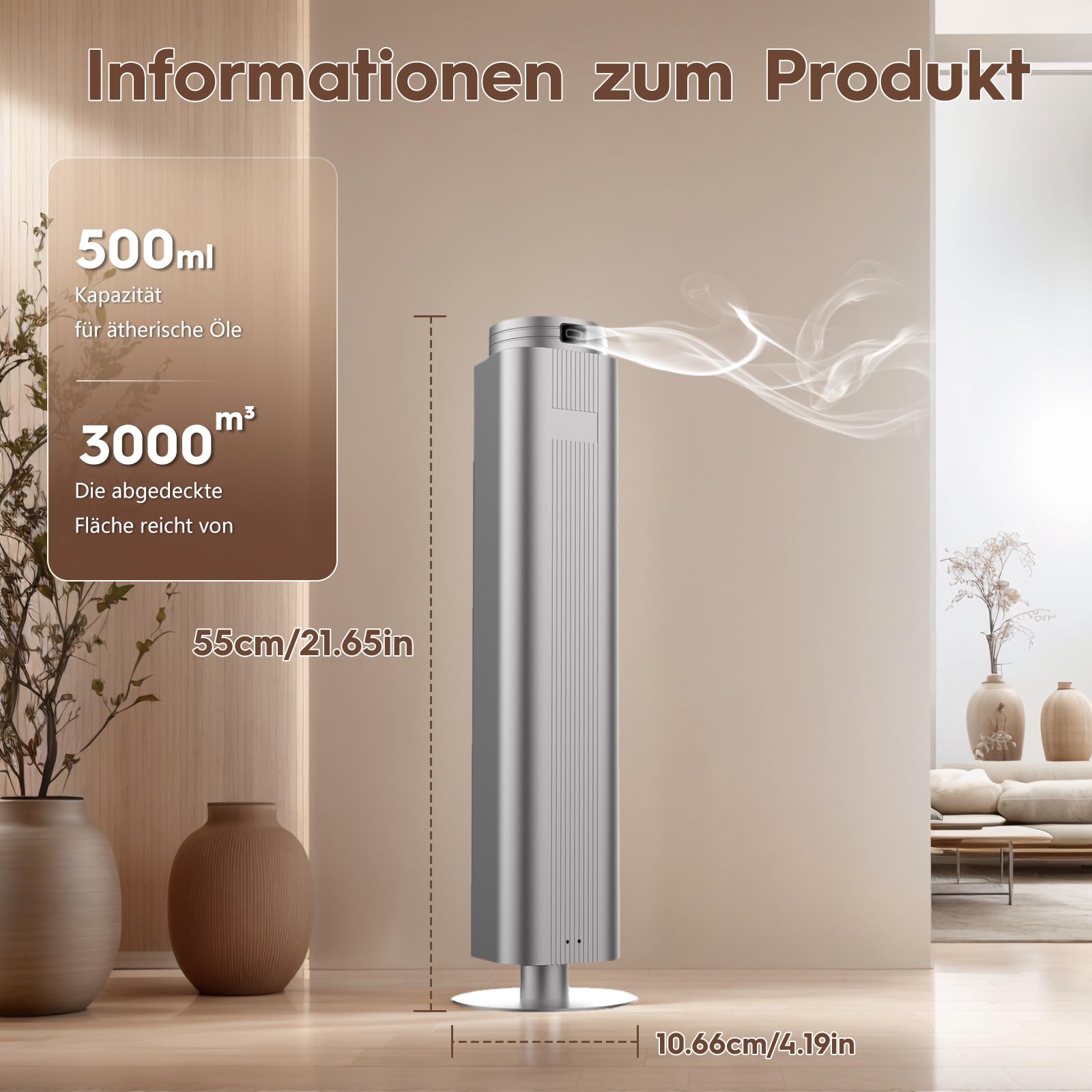Wasserloser Diffuser FüR äTherische öLe, Bluetooth + WiFi-Funktion, 500ml Stand-Aromatherapie-Diffusor, Timer-Modi, Superleiser, Geeignet FüR Hotel, Spa, Zimmer Und BüRo