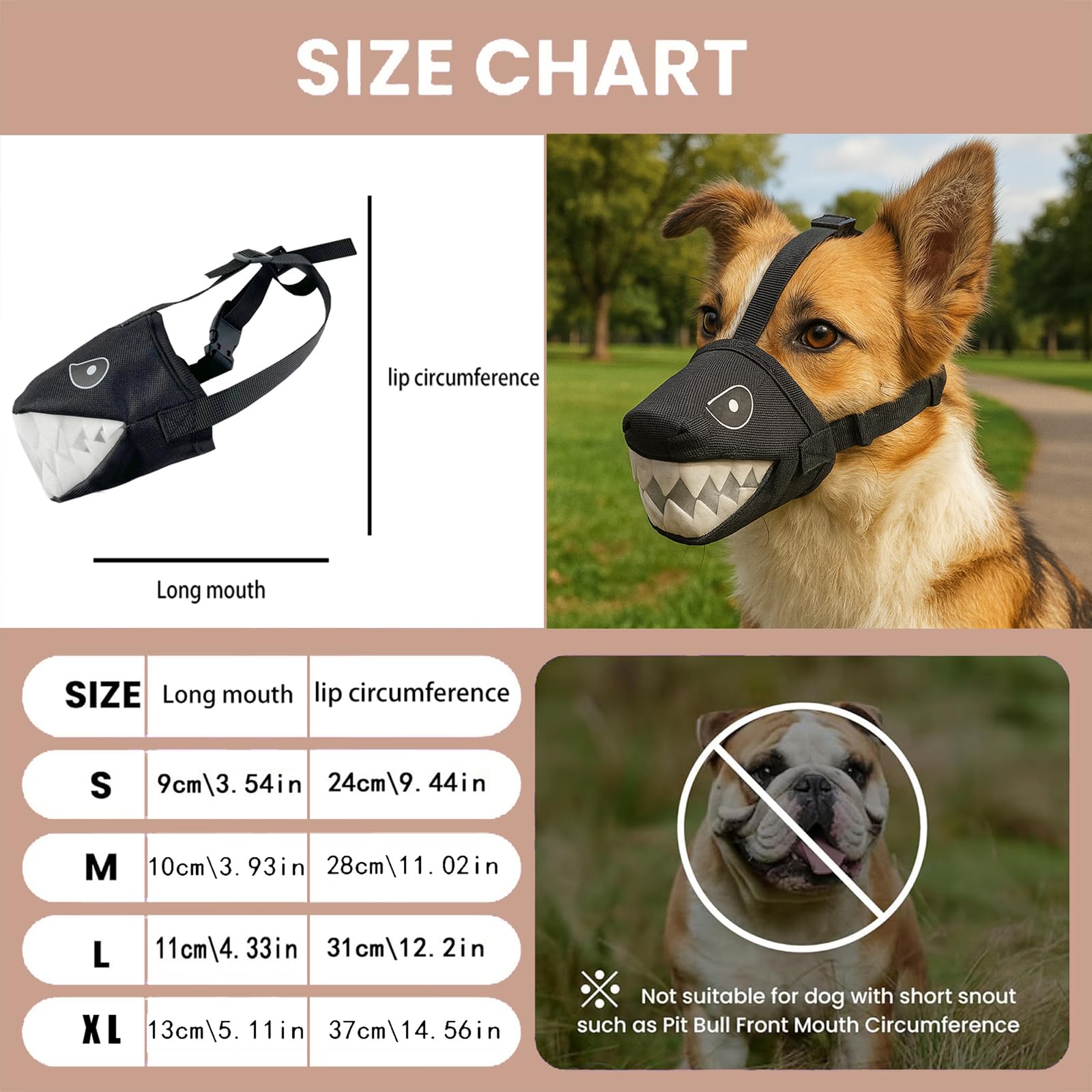 Colenumone Dog Muzzle Shark Design - Image 2