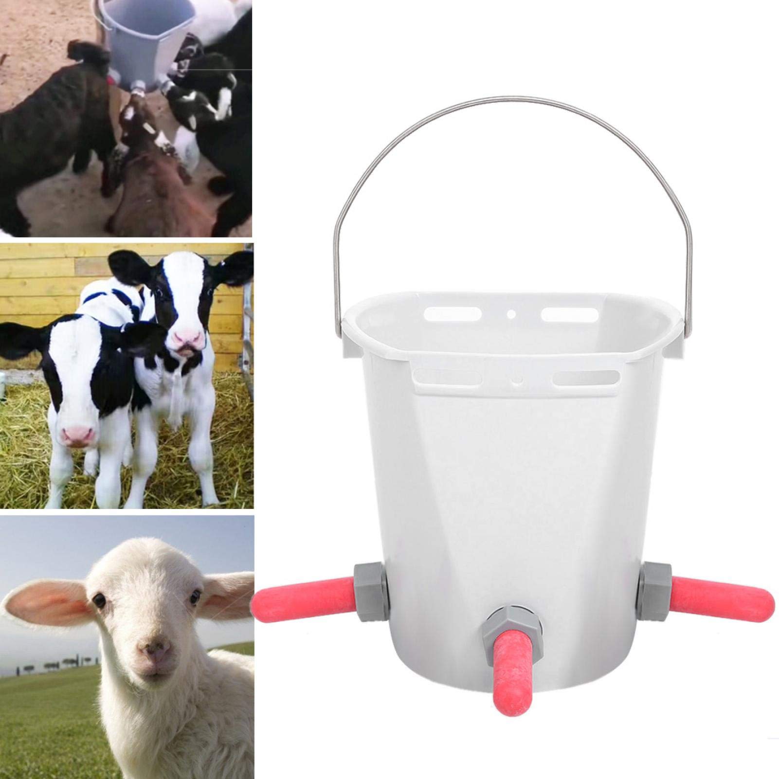 Cubo de alimentación de Leche para terneros, HL-MP70 Cubo de alimentación de Leche de Cordero con pezón, Montaje Duradero de Gran Capacidad para Ganado Vacuno ovino (Cinco) (Tres)