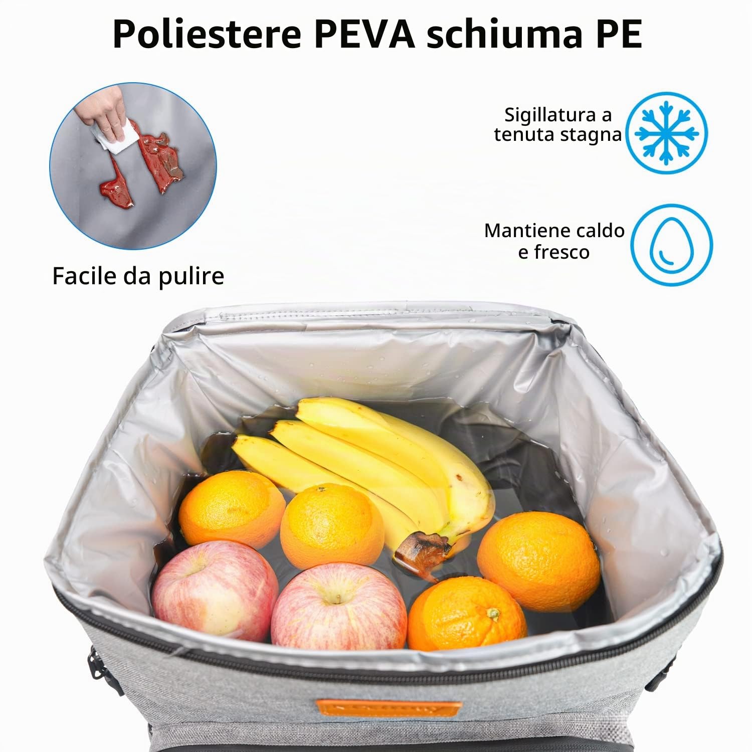 Zaino Termico 30 Litri, Borsa Termica Grande Sigillato e Impermeabile Borsa Frigo Rigida Zaino Frigo Termico per Pic nic, Campeggio e Barbecue Grigio