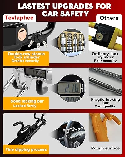Miniatura 3 de Tevlaphee Cerradura de volante antirrobo para automóvil, dispositivo de seguridad resistente, dispositivos de bloqueo antirrobo, gran disuasión,