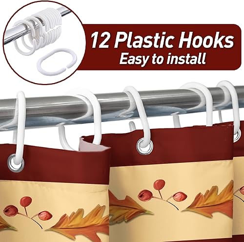 Miniatura 3 de Cortina de ducha de otoño de Acción de Gracias, 72 x 72 pulgadas, juego de cortinas de baño de otoño, cosecha, pavo de Acción de Gracias con ganchos