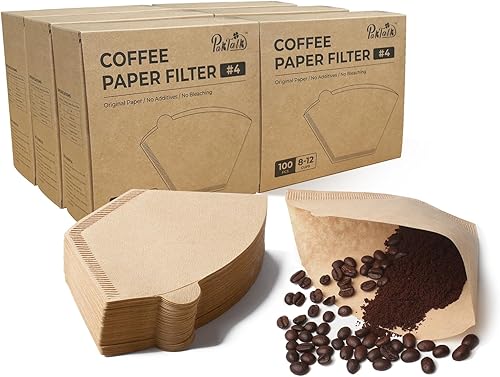 600 filtros de café en cono #4, filtros de café en forma de cono de papel marrón natural para cafetera vertida y goteo (100 unidades, paquete de 6)