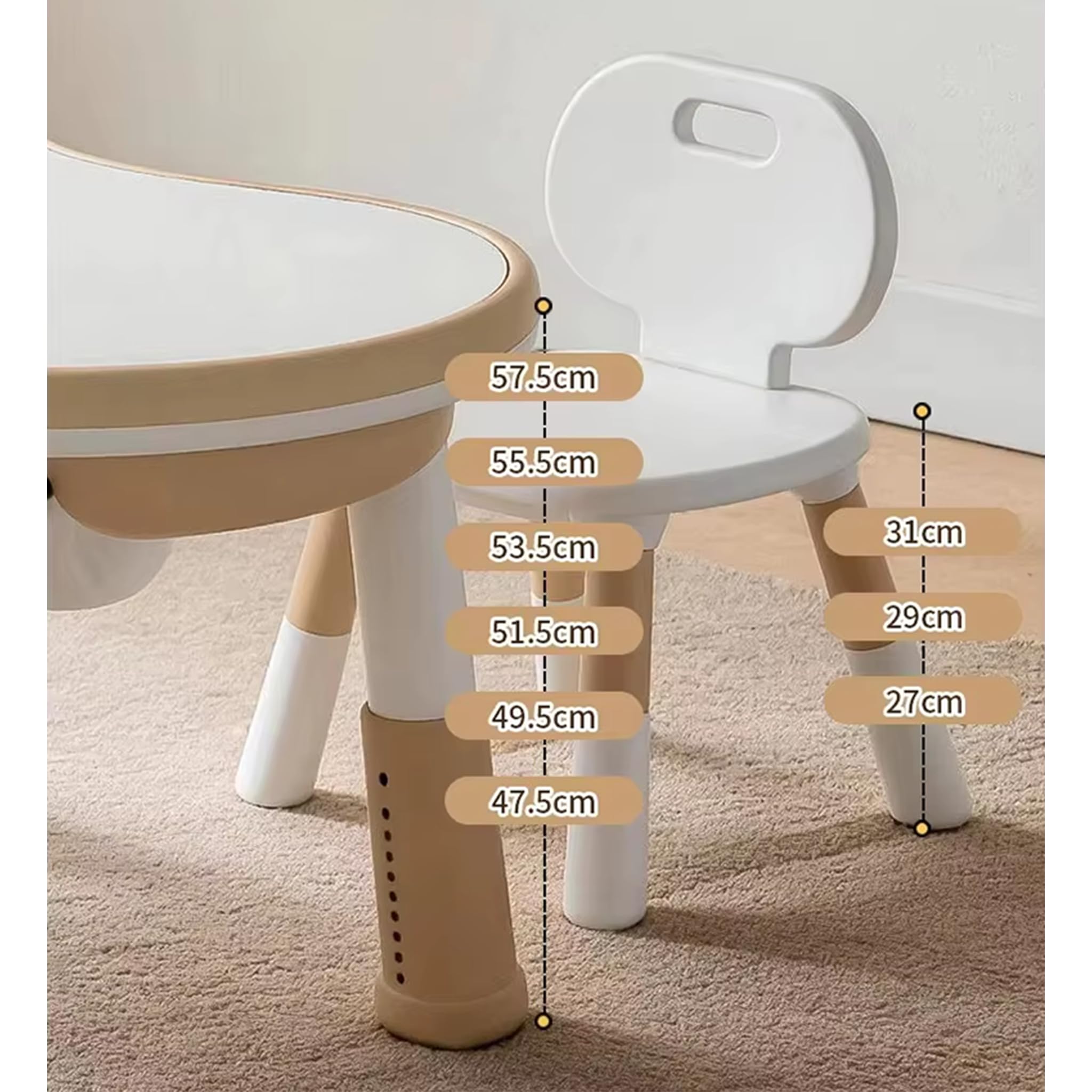 GAPPA Mesa y Silla Infantil 5en1: niños 3-8 años, Altura Regulable. Contenedor de Agua y Arena, Tablero Reversible para Bloques y Dibujo, 2 cajones (Beige)