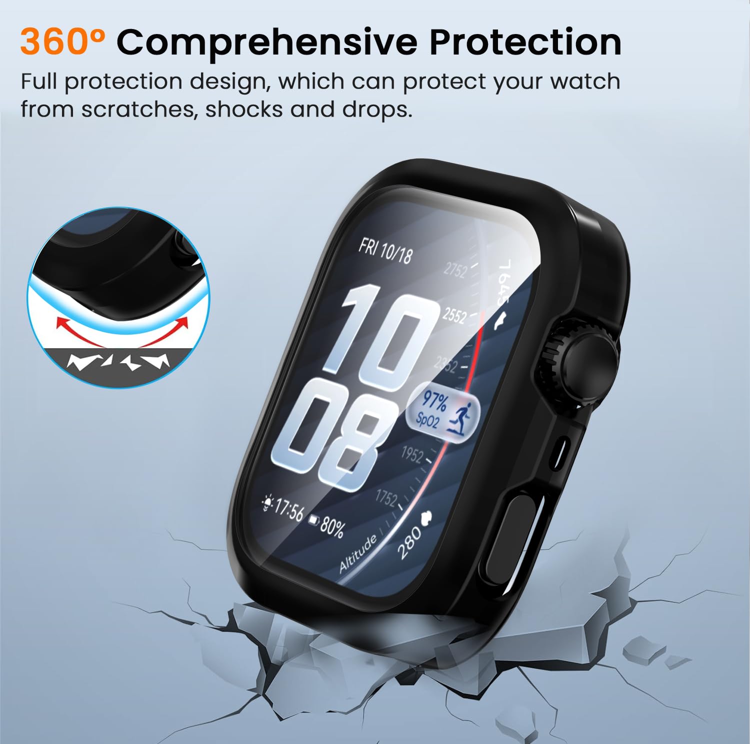 ivoler 3 szt. Etui + Folie Ochronne dla Huawei Watch Fit 5 Pro, Pełne Pokrycie, Czarny
