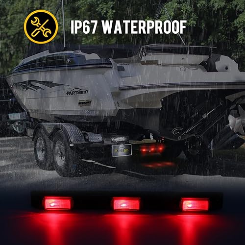 Miniatura 5 de Partsam Barra de luz roja de identificación de remolque de camión de 17 pulgadas 3 luces impermeable sellada barra de luz LED 12 V repuesto para