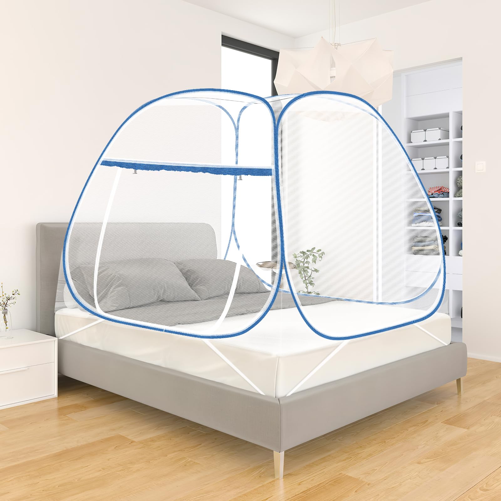 Tente moustiquaire grand lit pliable avec fermeture éclair pour chambre adulte