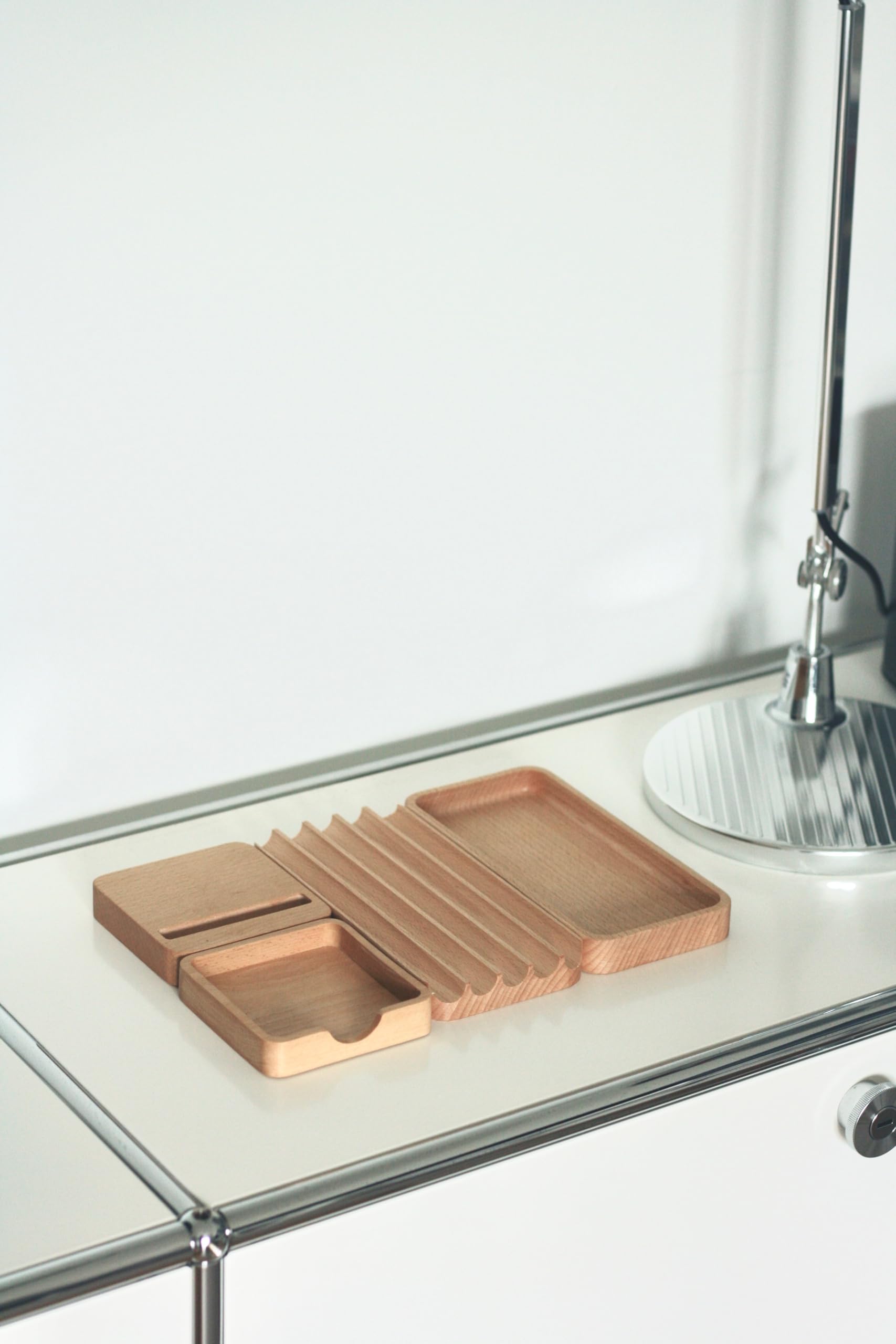 anaan Puzzle Desk Organiser wooden Pen Holder Office Supplies Stationary tray storage for pencil sticky paper clips home office Design Set of 4 - Image 2