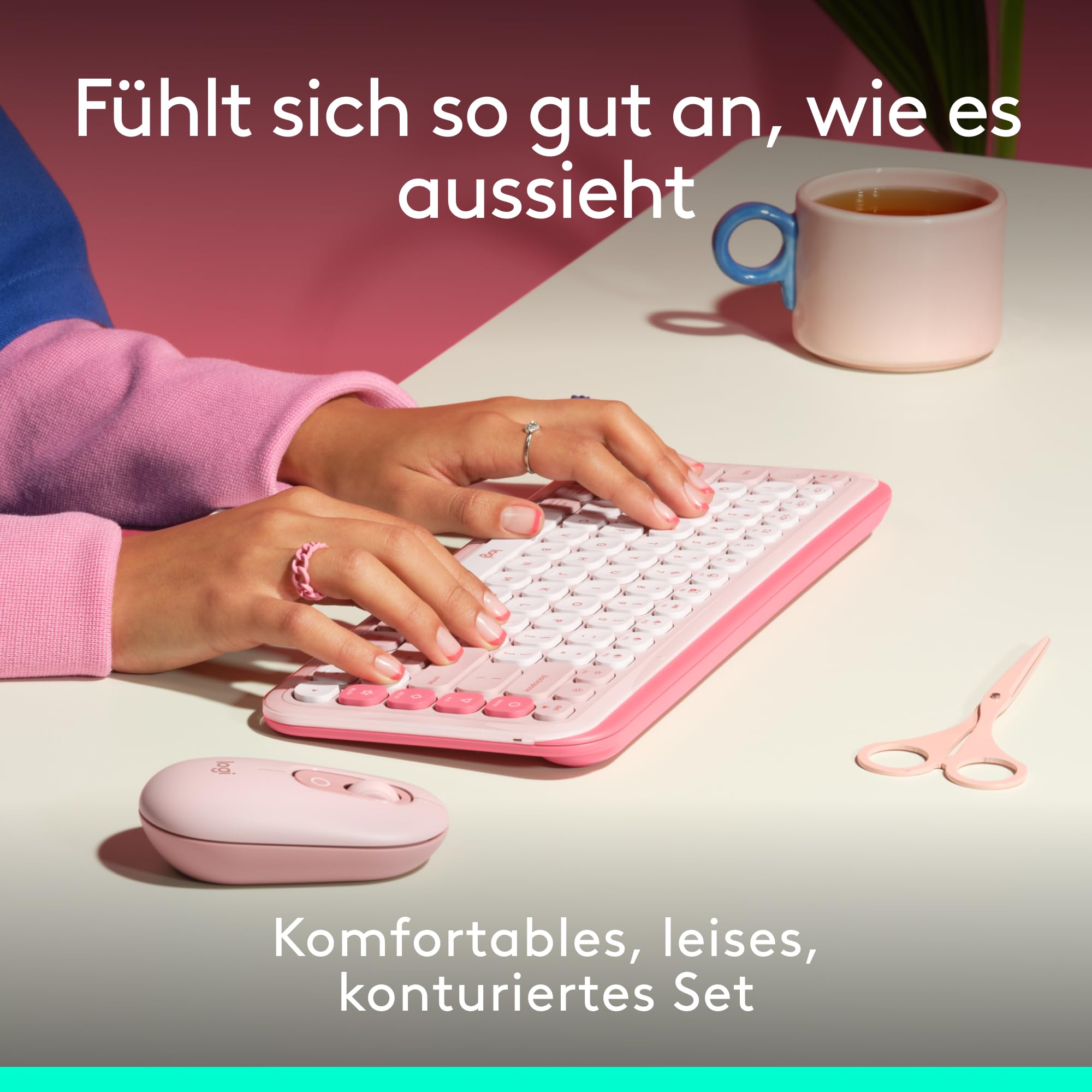 Logitech POP ICON Combo, Bluetooth-Tastatur-Maus-Set, Komfortables Tippen, programmierbare Tasten, leise Klicks, Easy-Switch für bis zu 3 Geräte - Rosa