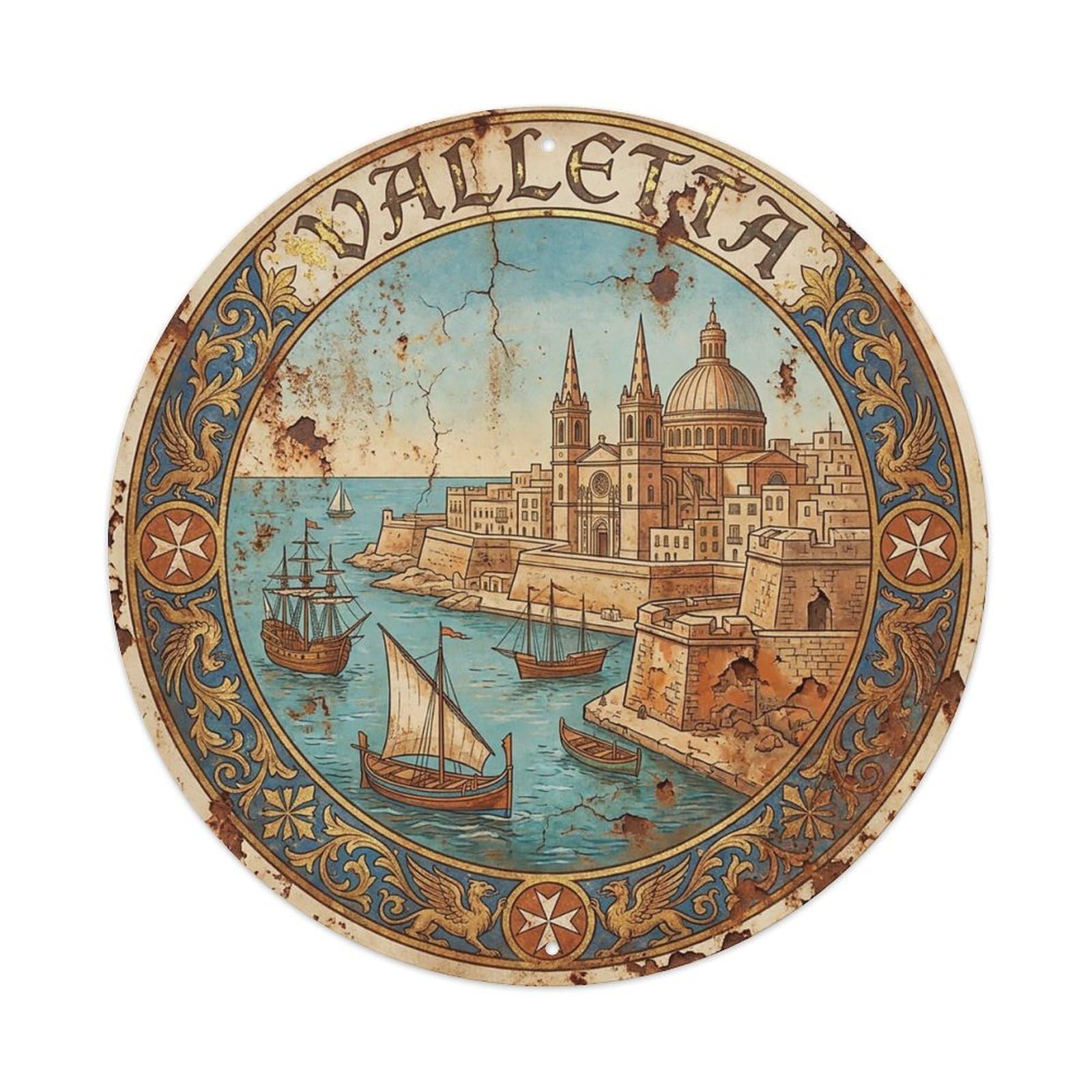 Vintage Travel Malta Valletta Metal Tin Sign