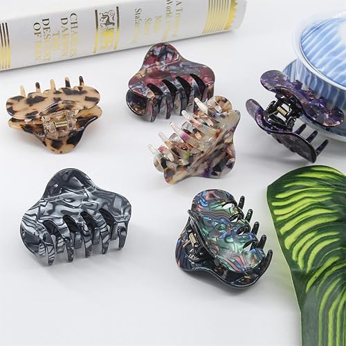 Miniatura 6 de Carede Pinzas para el pelo de concha de tortuga, pasadores de pelo acrílico de tamaño mediano de 2.4 pulgadas, pinzas de mandíbula francesa