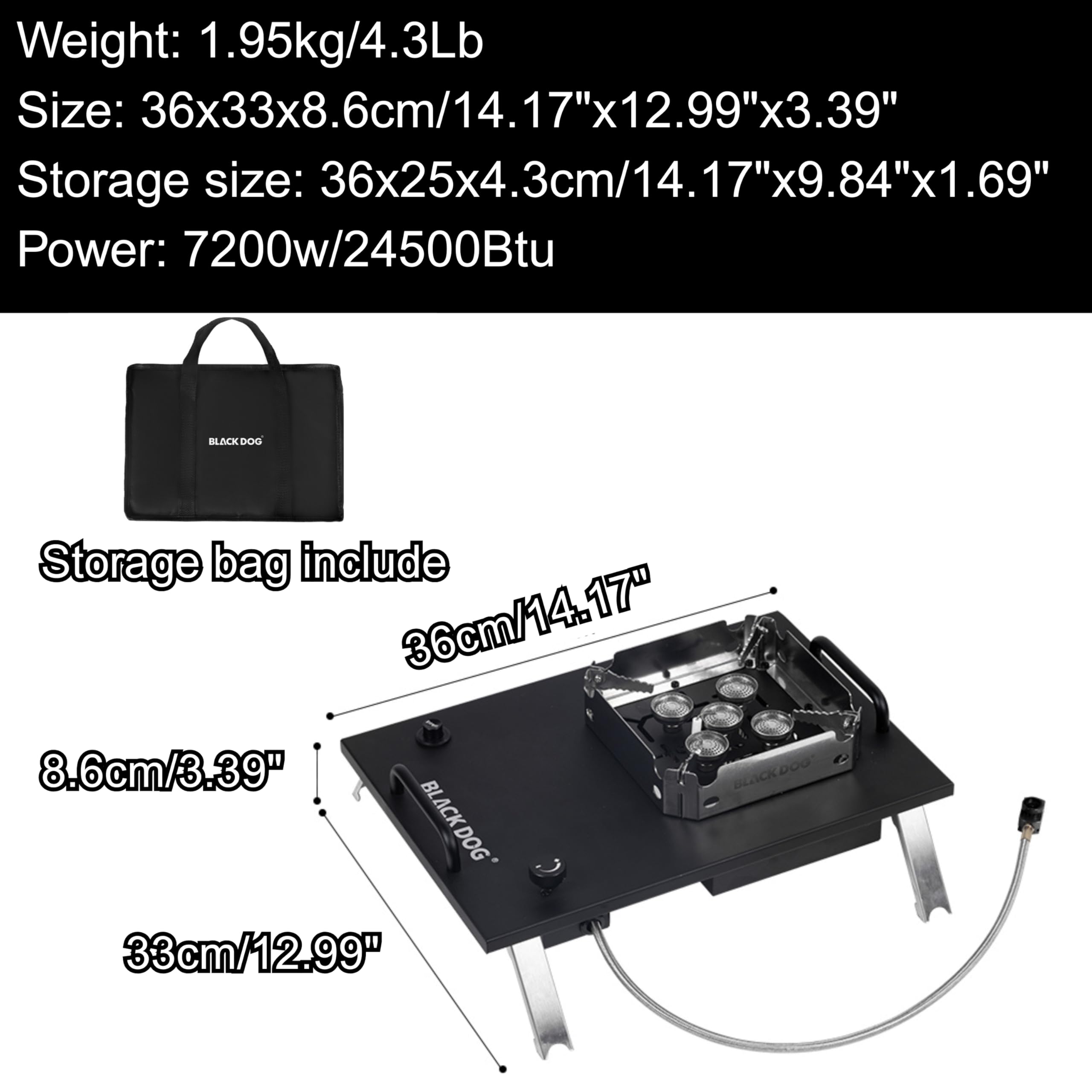 Blackdog kuchenka kempingowa, przeno?na kuchenka gazowa IGT, 7200 W/24500Btu, wiatroodporna klapa, elektroniczny zap?on, regulacja mocy ognia, plecak z plecakiem, sk?adany, kompatybilny z
