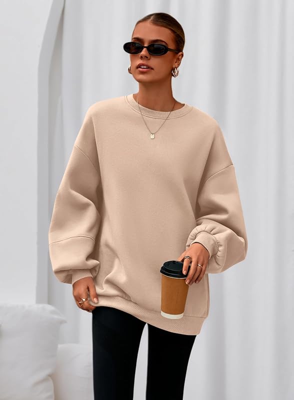 PRETTYGARDEN Womens Long Sleeve Fleece Oversized Sweatshirt(Khaki,XL) image 3
