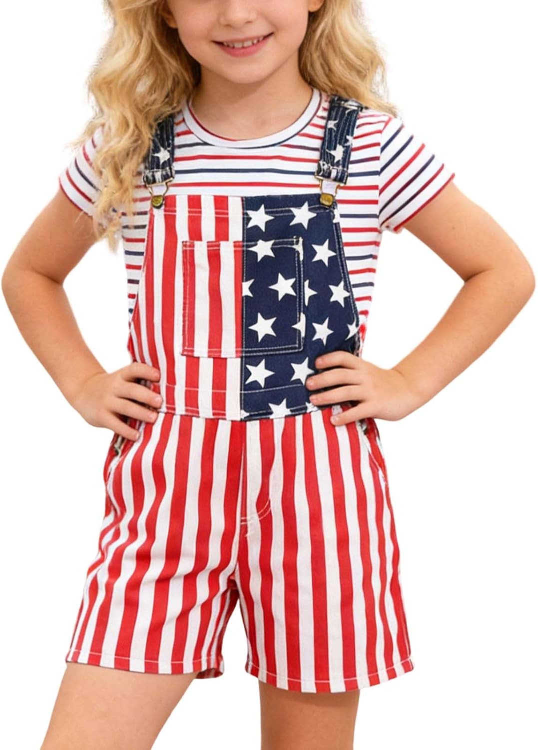 American Flag Bibs Overalls Kids Boys Girls 4th of July Outfit USA Flag Overall Shorts Patriotic Romper Jumpsuit Coveralls
