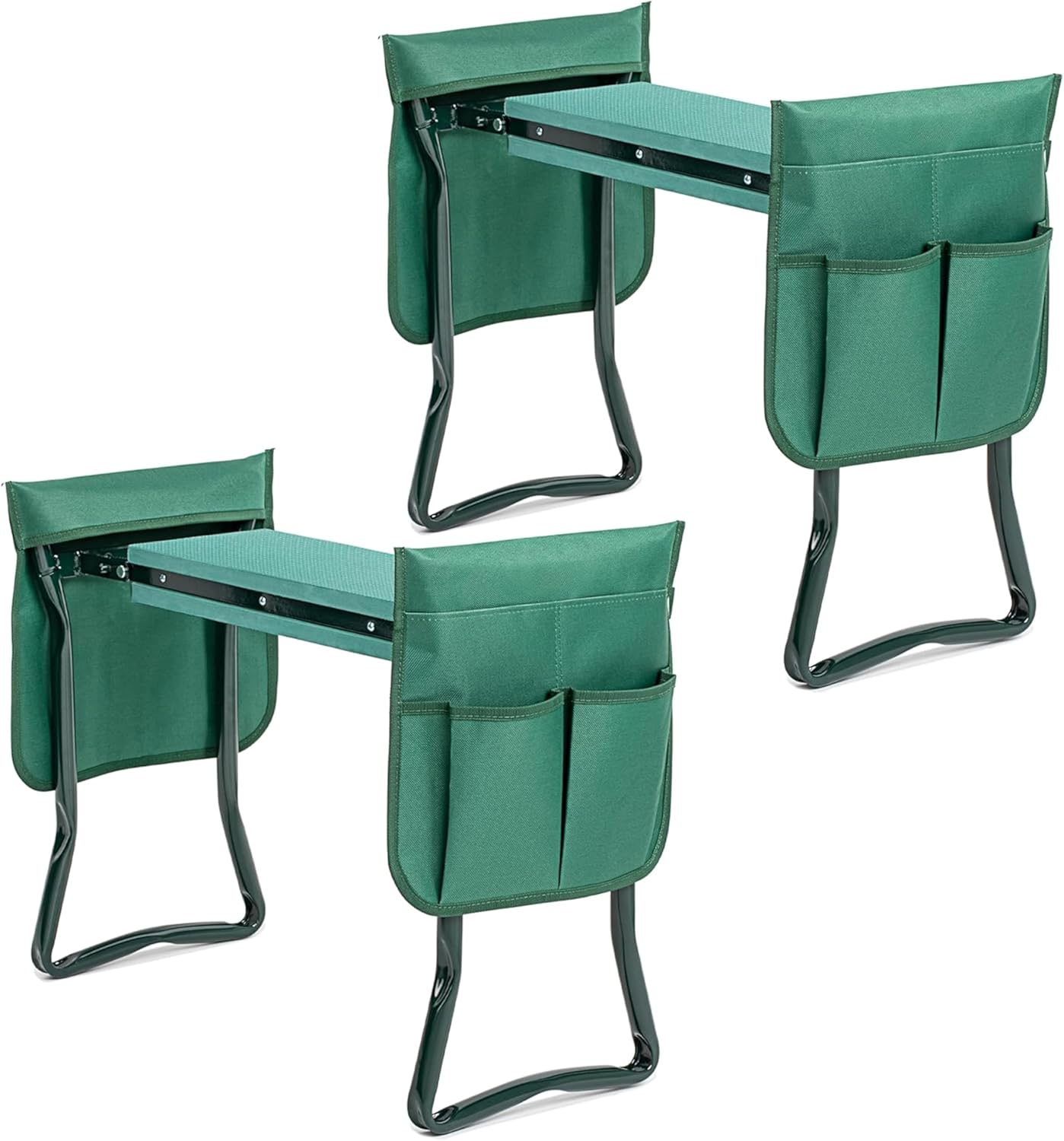 YSSOA New Garden Kneeler and Seat, with Sturdy Soft EVA Foam Pad, Hold Up to 330lb, Foldable Kneeling Bench, with 2 Tool Pouch for Gardening, Fishing, Camping, Green, 2 Pack, Arbor Day Gift