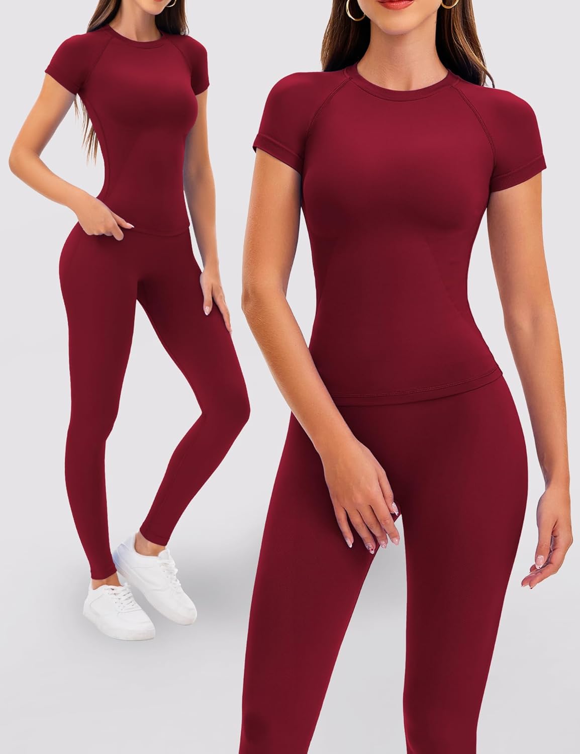 Gym Workout Tops for Women Short Sleeve Longline Athletic Tops Fitted Crew Neck Yoga Sports Compression T-Shirts - Image 4