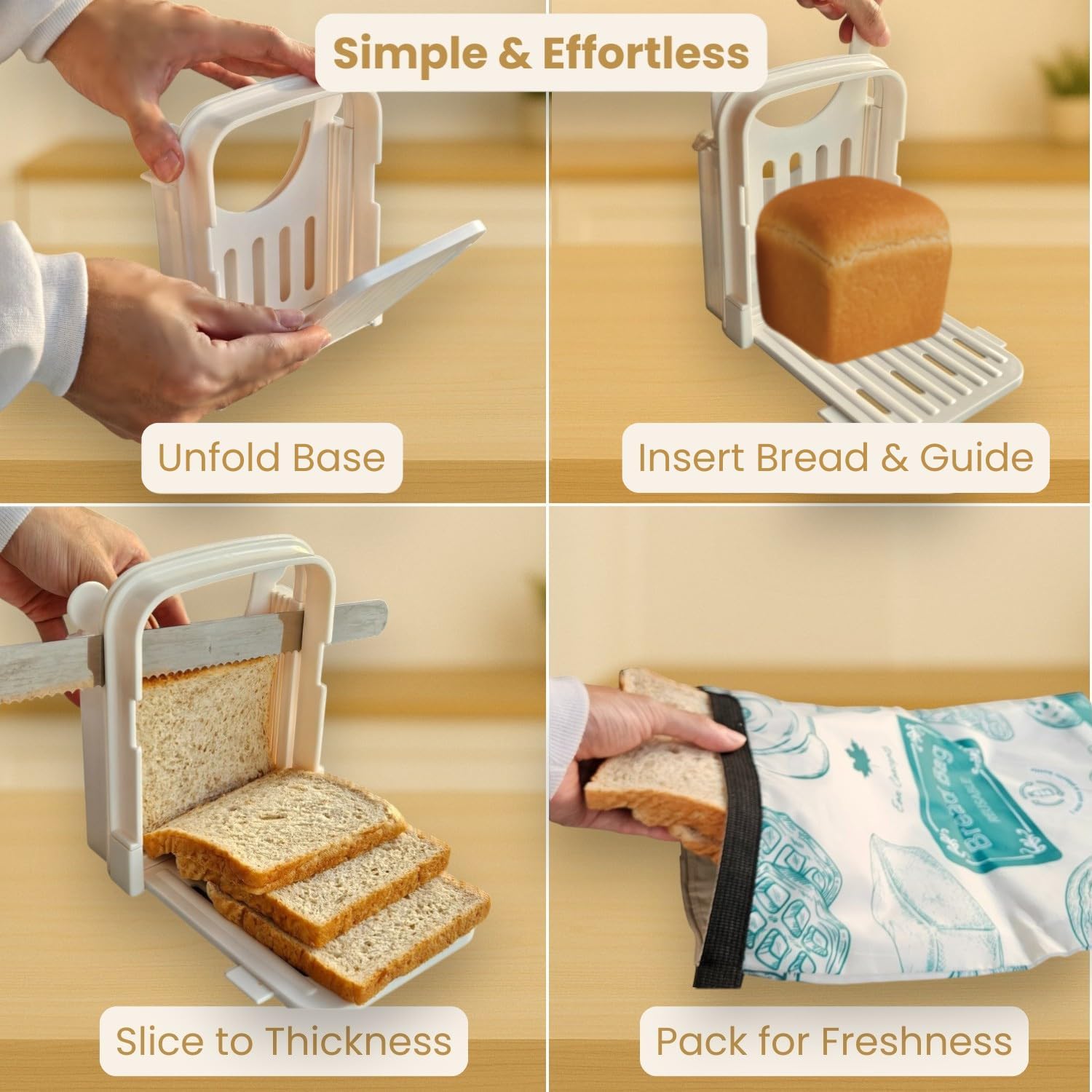 Bread Slicer Guide for Homemade Bread – Lightweight, Foldable, 4 Slice Thickness Options | Easy to Use, Clean & Store | Durable ABS Plastic with Anti-Slip Base
