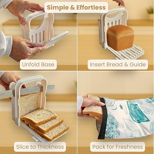 Miniatura 4 de Bread Slicer Guide for Homemade Bread – Lightweight, Foldable, 4 Slice Thickness Options | Easy to Use, Clean & Store | Durable ABS Plastic with