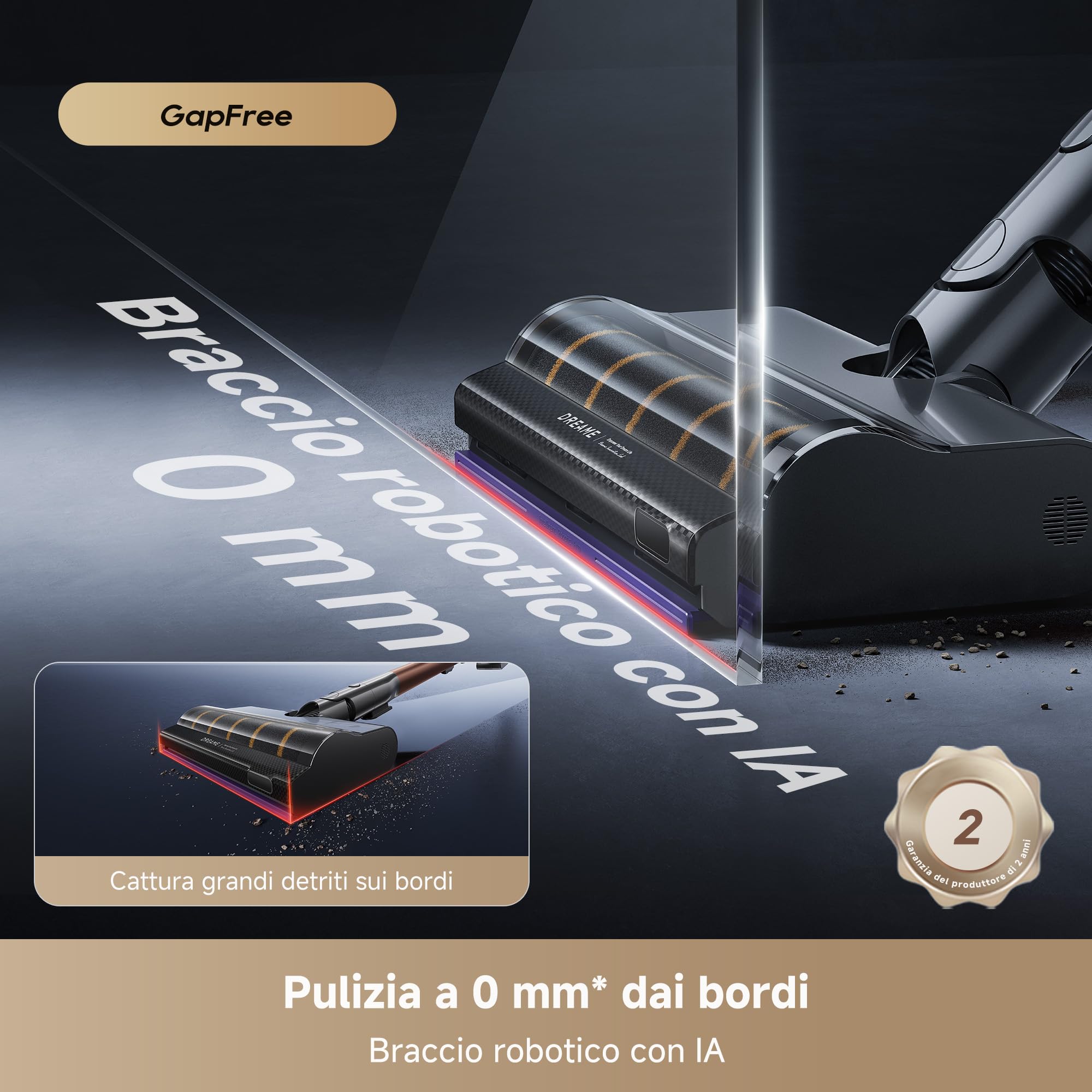 DREAME V30 Aspirapolvere Senza Fili, Aspirazione 30,000PA/330AW, 0 mm dai Bordi, Anti-Groviglio, 90 min Autonomia, Filtrazione 99,99%, Ideale per Tappeti, Moquette e Peli Animali