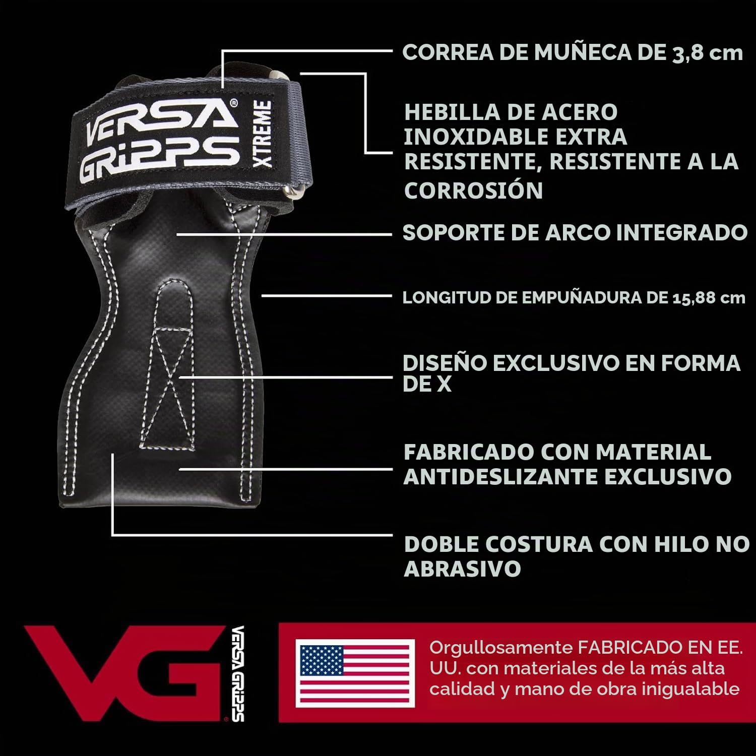 VERSA GRIPPS® XTREME - Correas de muñeca patentadas, pequeñas, platino | Construcción más resistente, doble costura, arco en forma de U, patentado, hecho a mano en los Estados Unidos