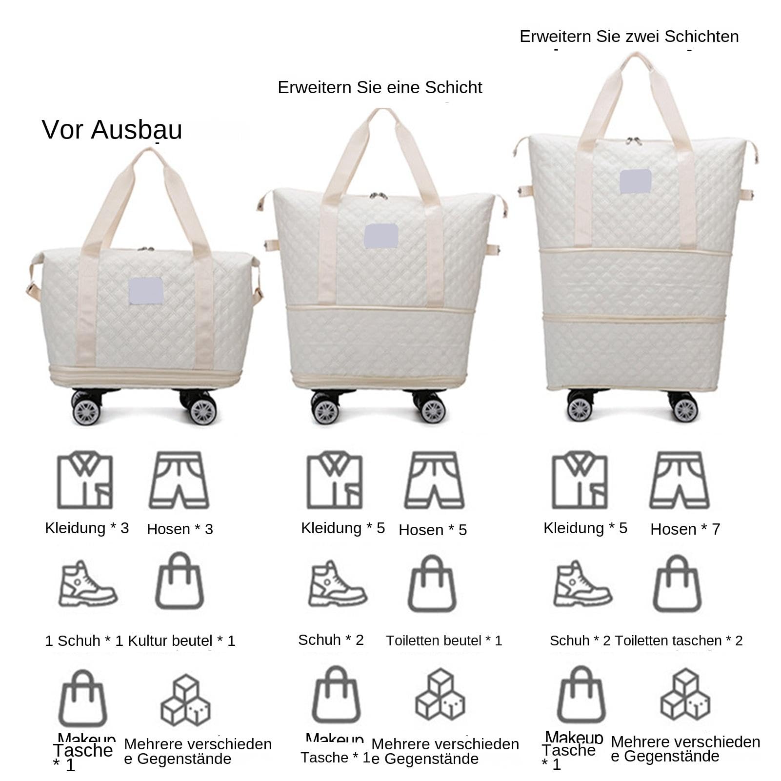 Bolsa de Viaje de Mano con Ruedas, Bolsa de Viaje Plegable con | Ruedas | Bolsa de Viaje con Ruedas, Bolsa de Equipaje de Mano, Maleta Extensible para el Viaje de los Padres, Beige, Ver