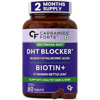 Carbamide Forte DHT Blocker with Biotin Tablets for Hair growth | Biotin Supplement with Bhringraj & Hyaluronic Acid | DHT Blocker Tablet supports Hair Growth, Scalp & Skin Health for Men & Women | 60 Tablets - Amazon product rated Grade A
